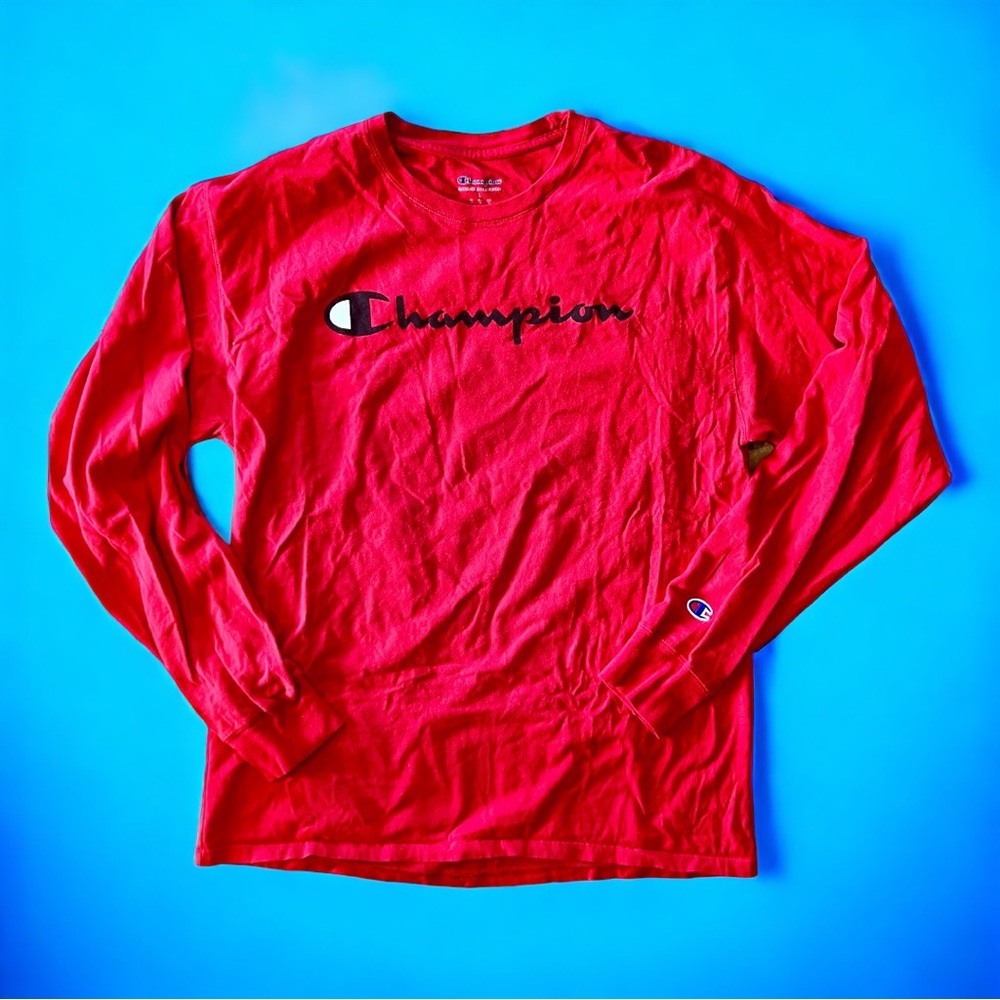 Men’s red long sleeve Champion shirt. Size large. Great condition.